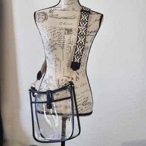 CLEAR BLACK Crossbody 11x12 Messenger Cross Body Bag Purse Thick Strap